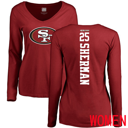 San Francisco 49ers Red Women Richard Sherman Backer #25 Long Sleeve NFL T Shirt